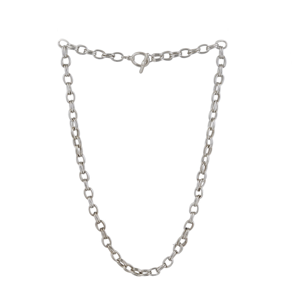 Estele Rhodium Plated Double Links Thick Chain for Men with Toggle Bar