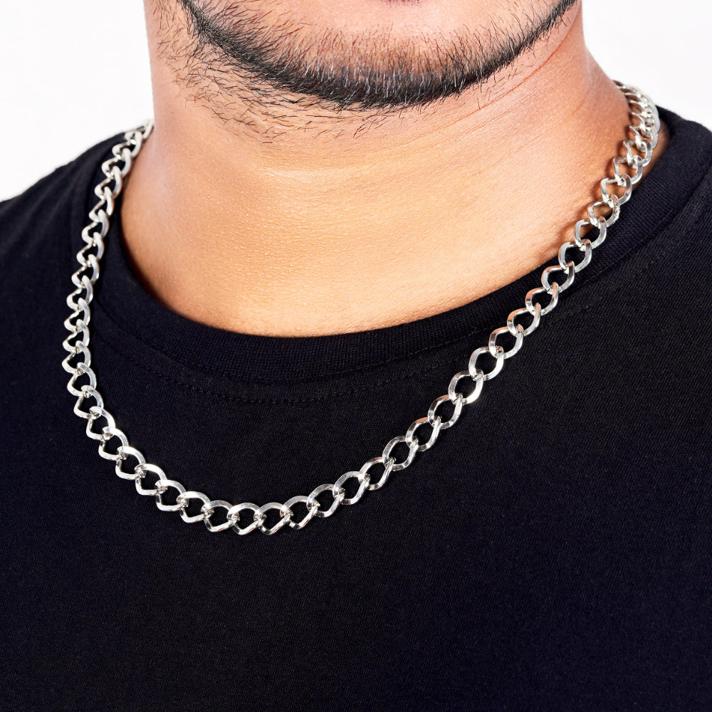 Estele Rhodium Plated Designer Cuban Style Chain for Men with Toggle Bar