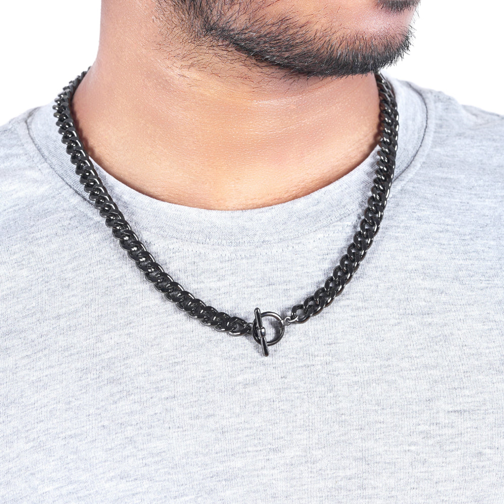 Estele Gun Metal Plated Cuban Style Thick & Heavy Chain for Men with Toggle Bar