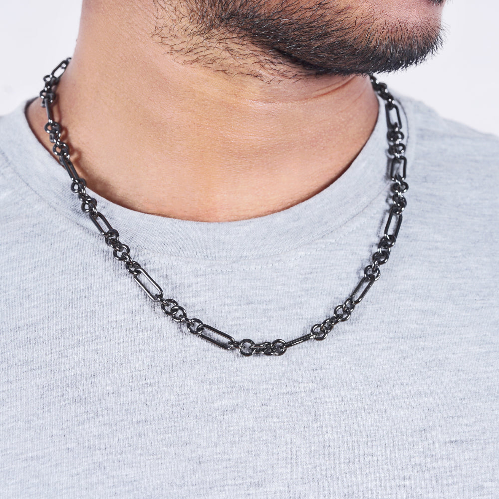 Estele Gun Metal Plated Rings & Shackles Designer Chain for Men with Toggle Bar