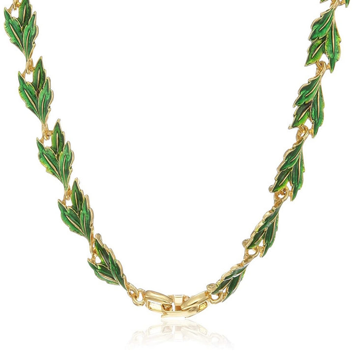 Estele 24 Kt Gold Plated Flower leaf in Green Enamel Necklace for Women
