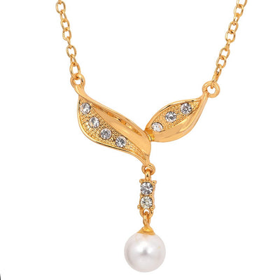Estele Gold Plated Necklace set with Pearl Drop and Austrian Crystals  for Women