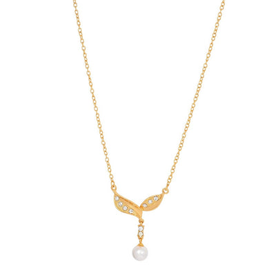 Estele Gold Plated Fancy Necklace Set with Pearl Drop and Austrian Crystals for Women / Girls