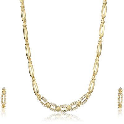 Estele 24 Kt Gold Plated Chain Link with Austrian Crystal Necklace Set for Women