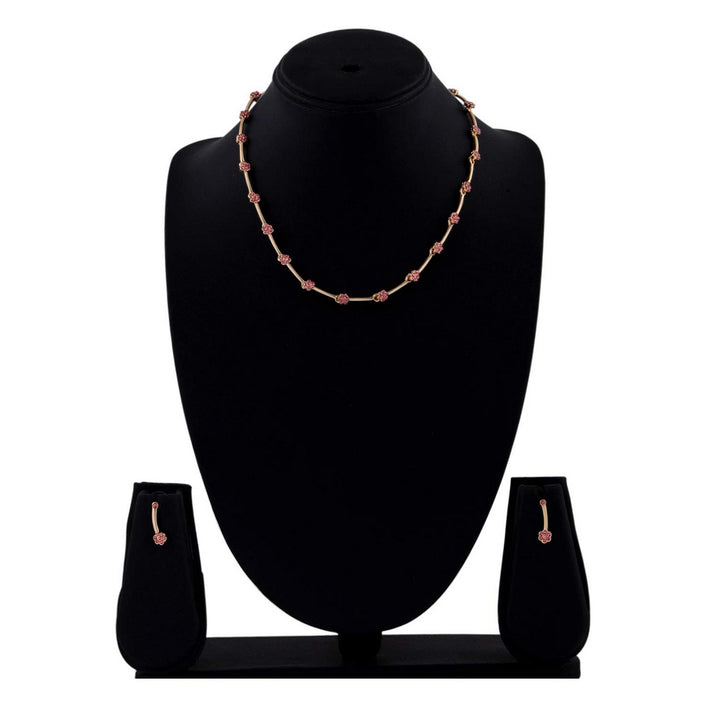 Estele Rose Gold plated Flower Designer Necklace Set with Austrian Crystals for Women