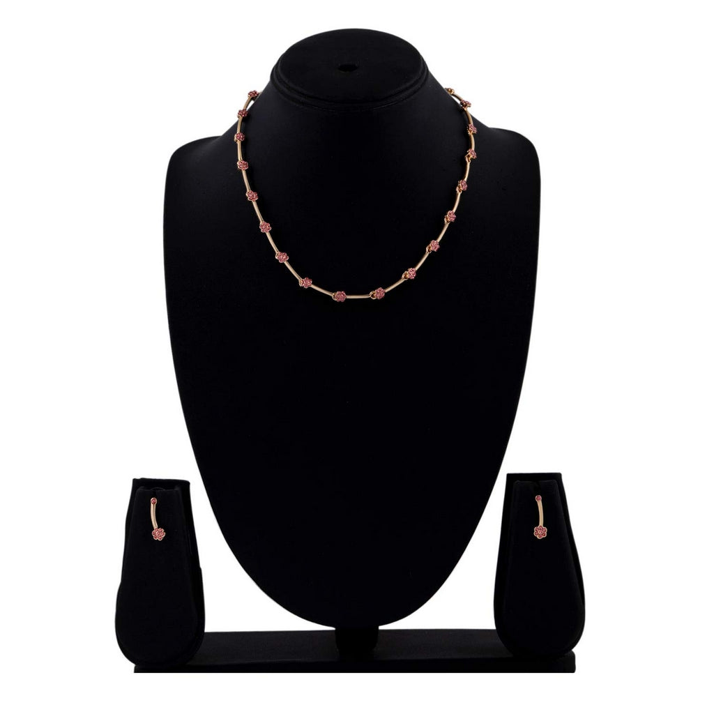 Estele - 24 KT  Rose  Gold plated Necklace Set with Austrian Crystals  for Women