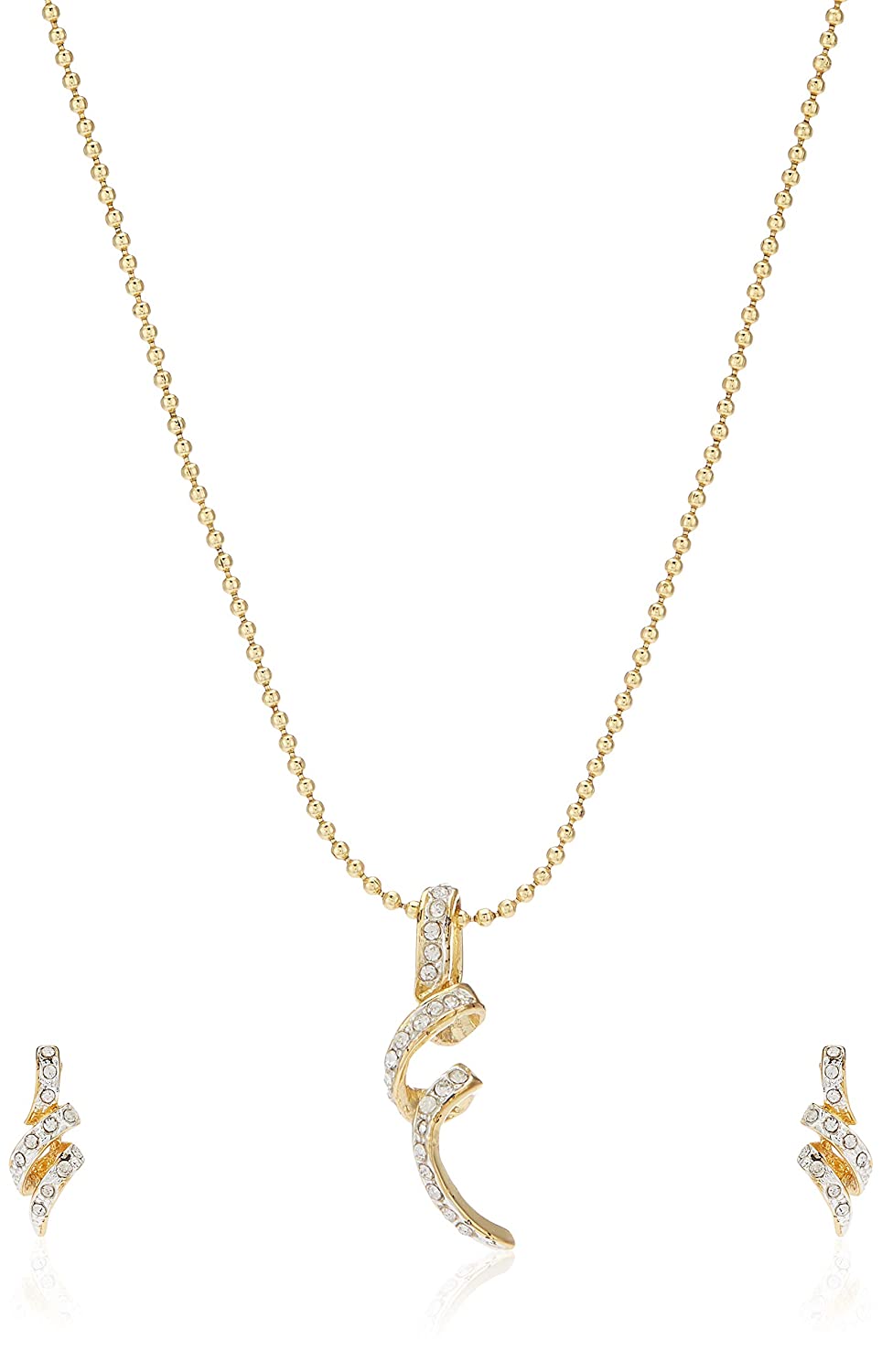 Estele 24 Kt  Gold Plated  Twirl Drop  Chain Necklace Set for Women