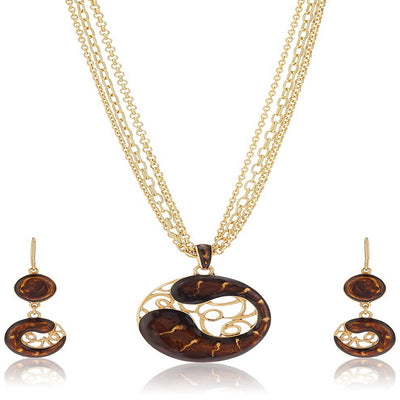 Estele Gold Plated Round shaped Pendant Set with Enamel for Women