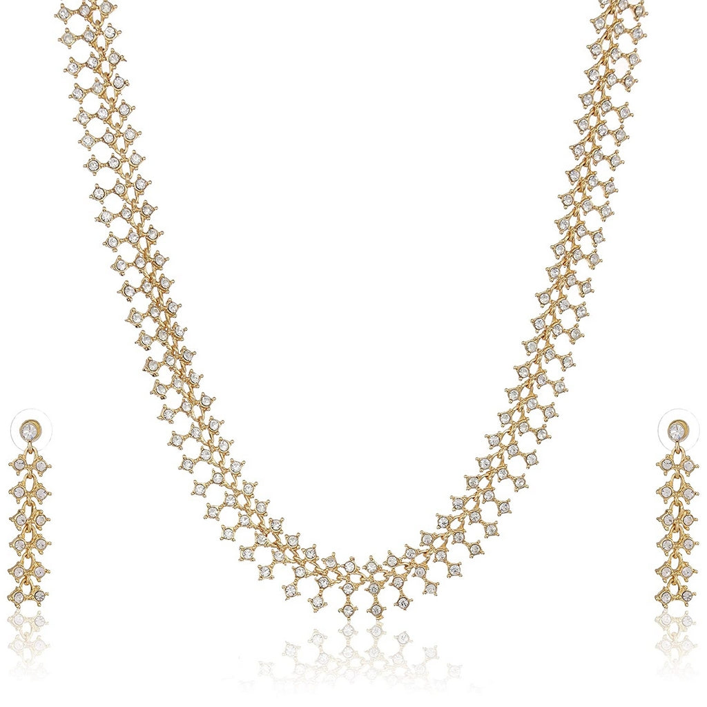 Estele 24 Kt Gold Plated Fancy CZ Necklace Set with American Diamonds for Women