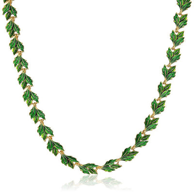 Estele 24 Kt Gold Plated Flower leaf in Green Enamel Necklace for Women