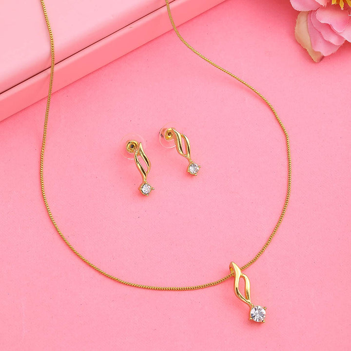 Estele Gold Plated Solitaire Pendant Set with American Diamonds for Women