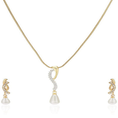 Estele Gold Plated Pearl Drop Chain Necklace Set for Women