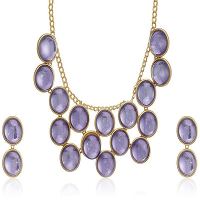 Estele 24 Kt Gold Plated with Purple Galaxy Stones Necklace Set for Women