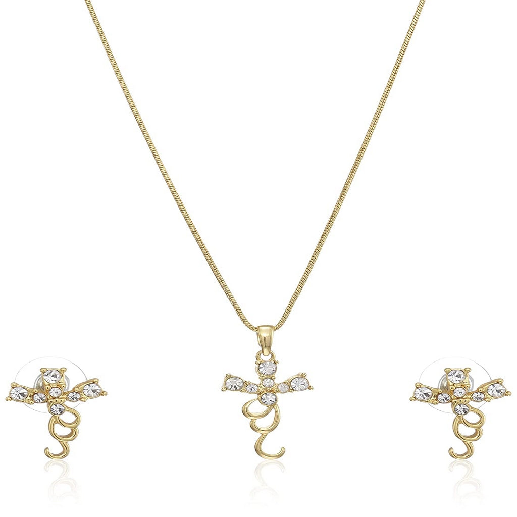 Estele Gold Plated Cross Necklace Set for Women