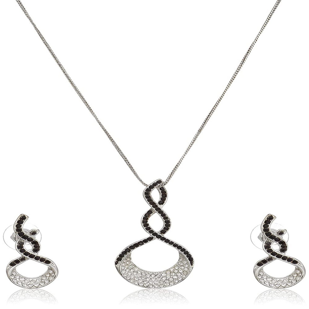 Estele Rhodium Plated Infinity Drop with Austrian Crystals Pendant Set for Women / Girls