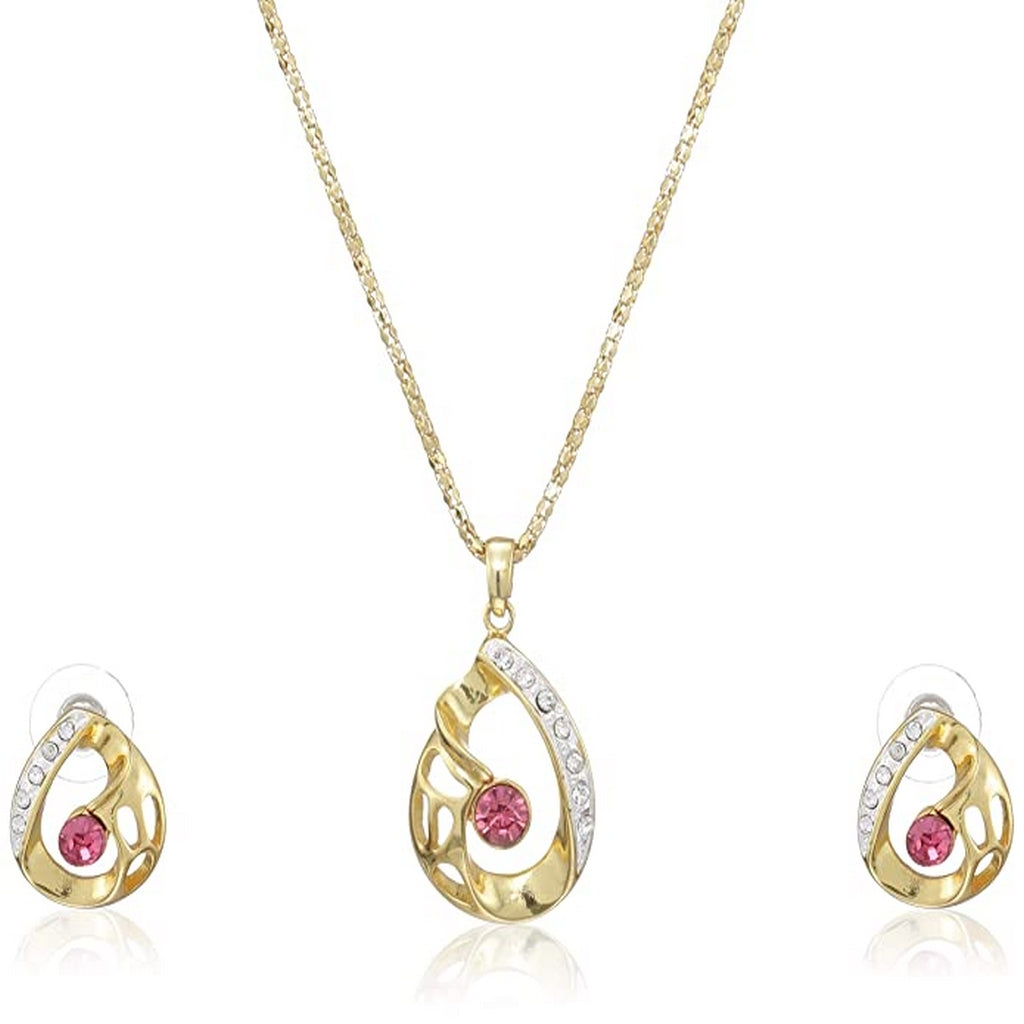 Estele 24 Kt Gold and Silver Plated Loop with Austrain Crystal Necklace Set for Women