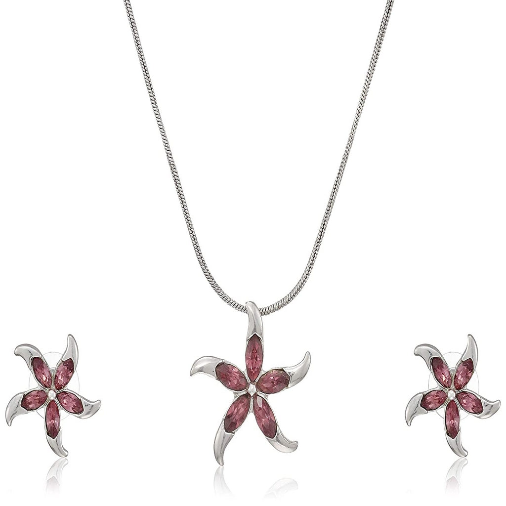 Estele Rdhoidum Plated Star Shaped Fancy Austrain Crystal Chain Necklace Set for Women