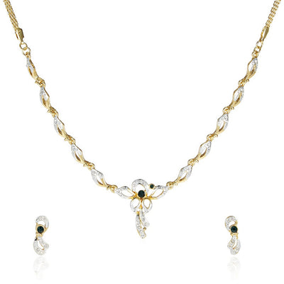 Estele 24 Kt Gold Plated Necklace with Green stones and Austrian Crystal Necklace Set for Women