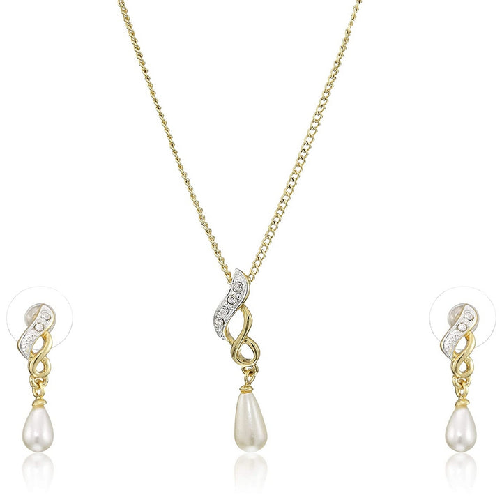 Estele Trendy and Fancy Pendant Set with Austrian Crystals and Pearl Drop