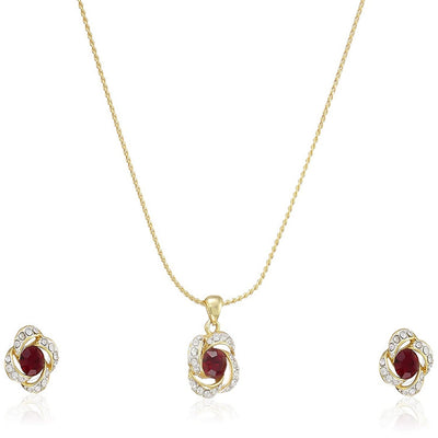 Estele 24 Kt Gold Plated Pendant Set with Red stones and Austrian Crystals