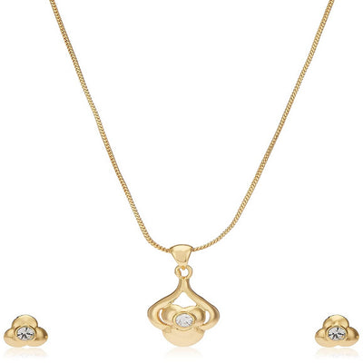 Estele - 24 CT gold plated AD and gold flower Pendant Set for Women