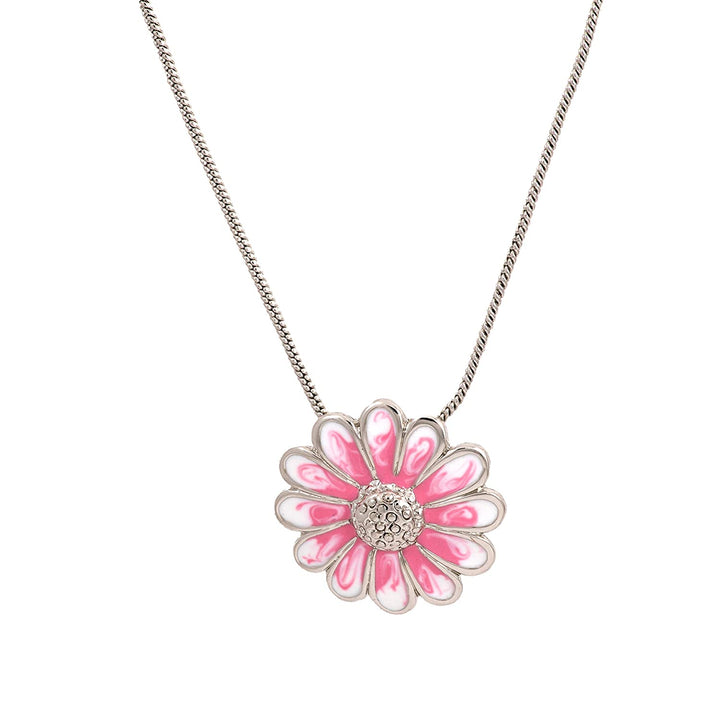 Estele Rhodium Plated enamel flower Pendant Set for Women