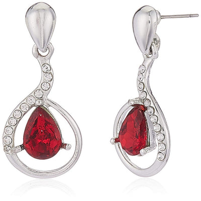 Estele - 24 KT Rhodium plated Pendant Set with Austrian Crystals Aand red stones for Women