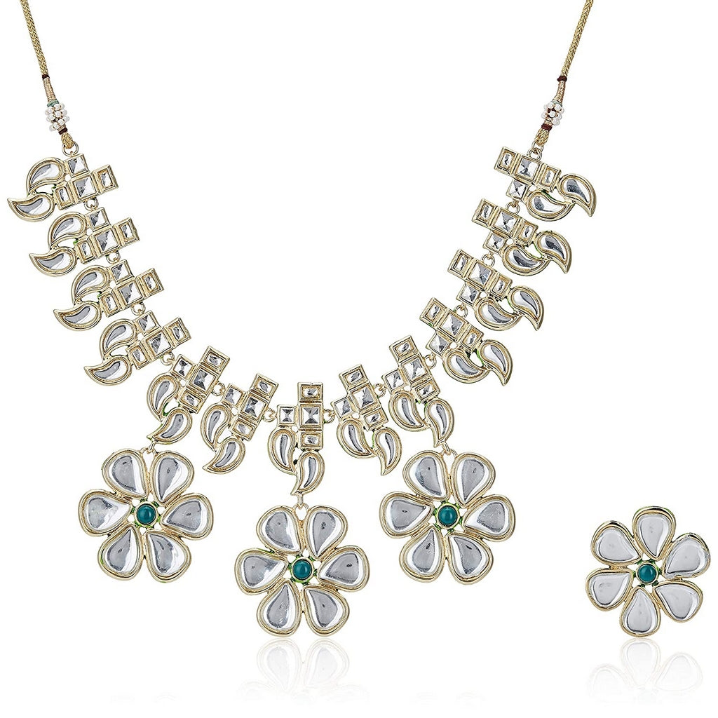 Estele 24Kt Gold Plated Kundan Meenakari Necklace Jewellery Set for Women