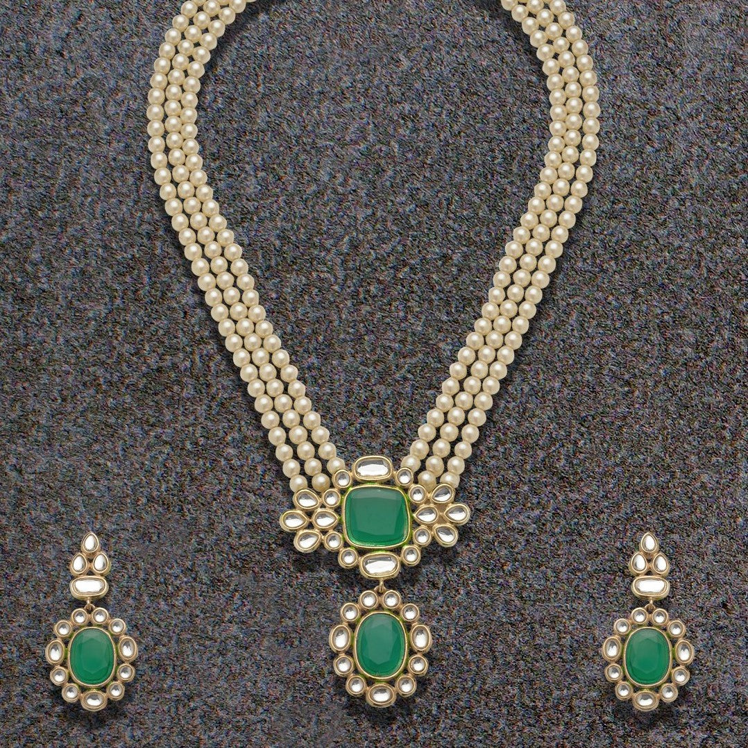 Estele Pearl With Mirror Kundan Long Haar  necklace set for women