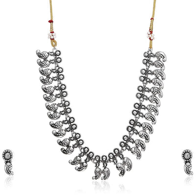 Estele 24 kt Antique German Silver Oxidised Plated Necklace Earring Set for Womens