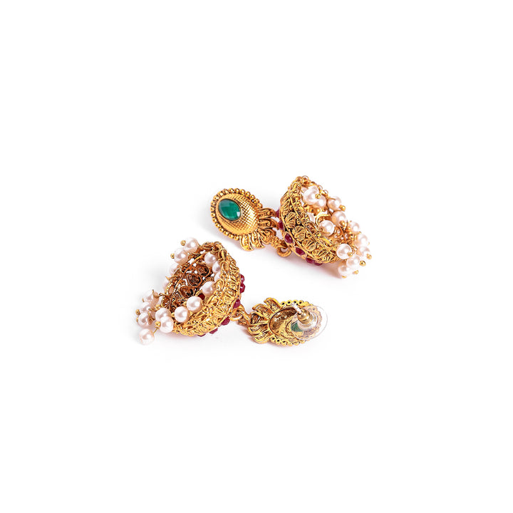 Estele Gold Plated Artistically Crafted Gajaraj with Peacocks Nakshi Temple Necklace Set