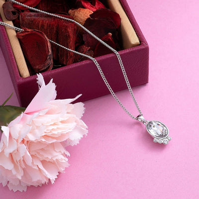 Estele -Rhodium plated Pendant Set with Austrian Crystals  for Women
