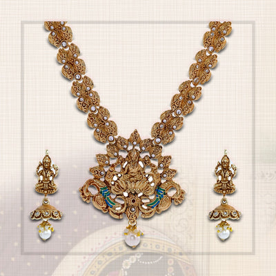 Traditional polki Antique Gold-Plated Laxmi Haar Necklace Set