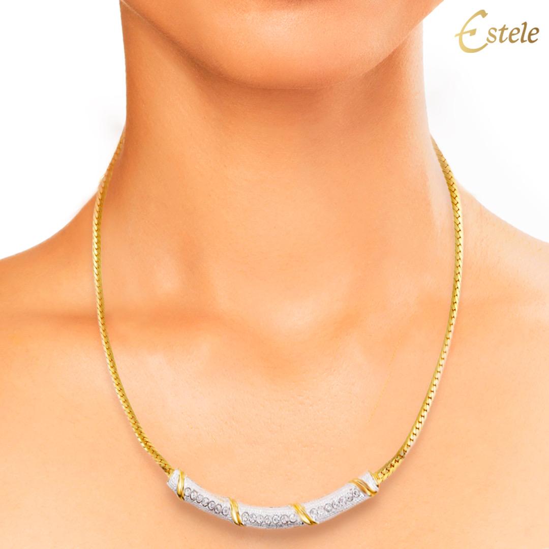 CZ by Kenneth Jay Lane Rhodium-Plated Round Cubic Zirconia Chevron Necklace  | Liberty
