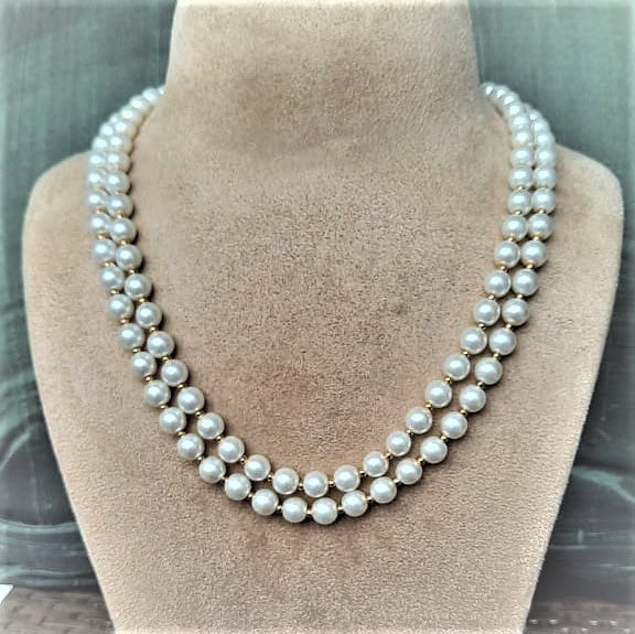 Estele - Fancy White and Gold Pearl Double Line Necklace