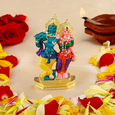 Estele Gold Plated Devotional Shree Radha Krishna Idol with Multi Color Enamel