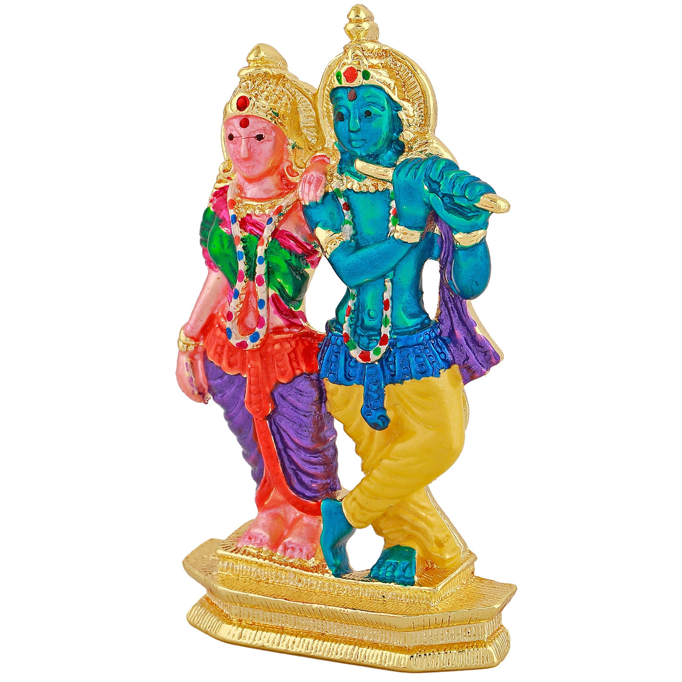 Estele Gold Plated Devotional Shree Radha Krishna Idol with Multi Color Enamel