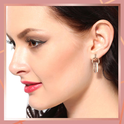 Enamel with Crystal white stone round drop Earrings