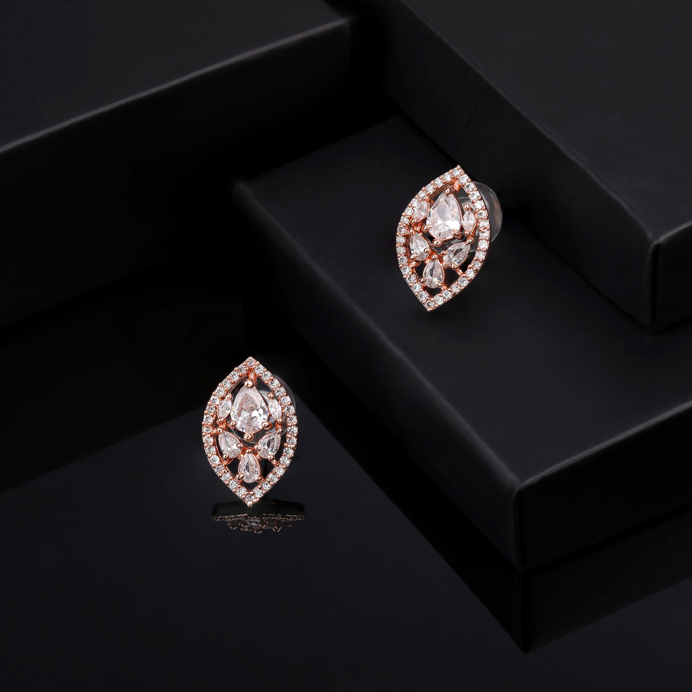 Estele Rose Gold Plated CZ Sparkling Stud Earrings for Women