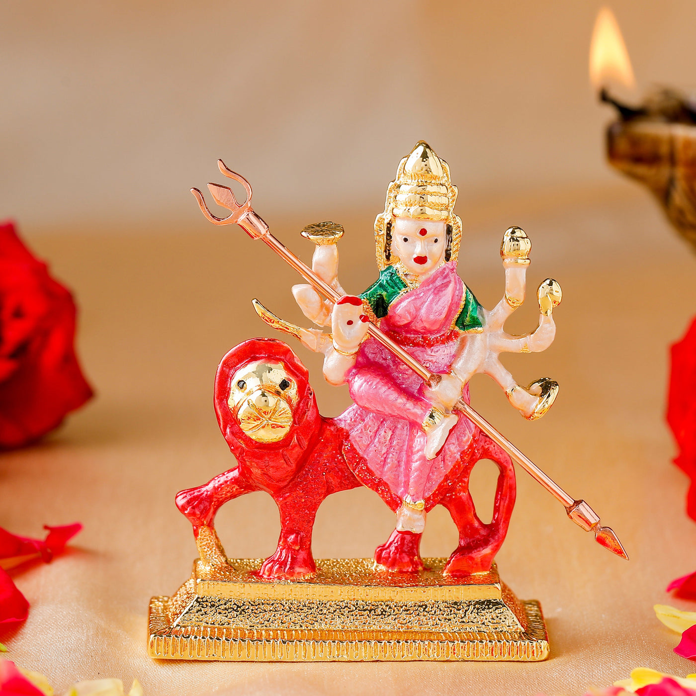 Estele Gold Plated Glorious Dhurga Maa Idol with Multi Color Enamel
