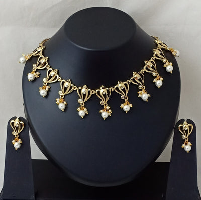 Estele Gold Plated Antique Heavenly Ganesh Designer Necklace Set with Austrian Crystals & Glowing Pearls for Women