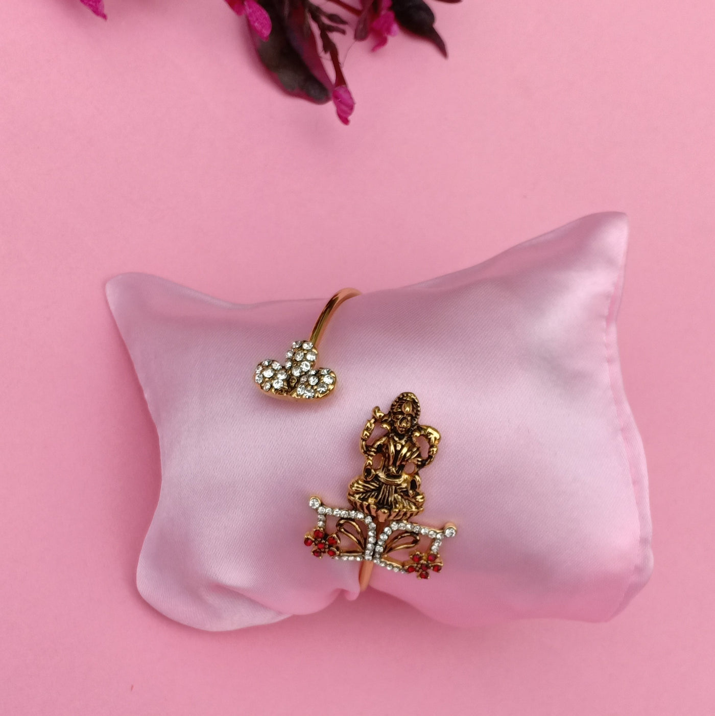 Estele Gold Plated Antique Adorable Laxmi Bracelet with Austrian Crystals & Ruby Stones for Women