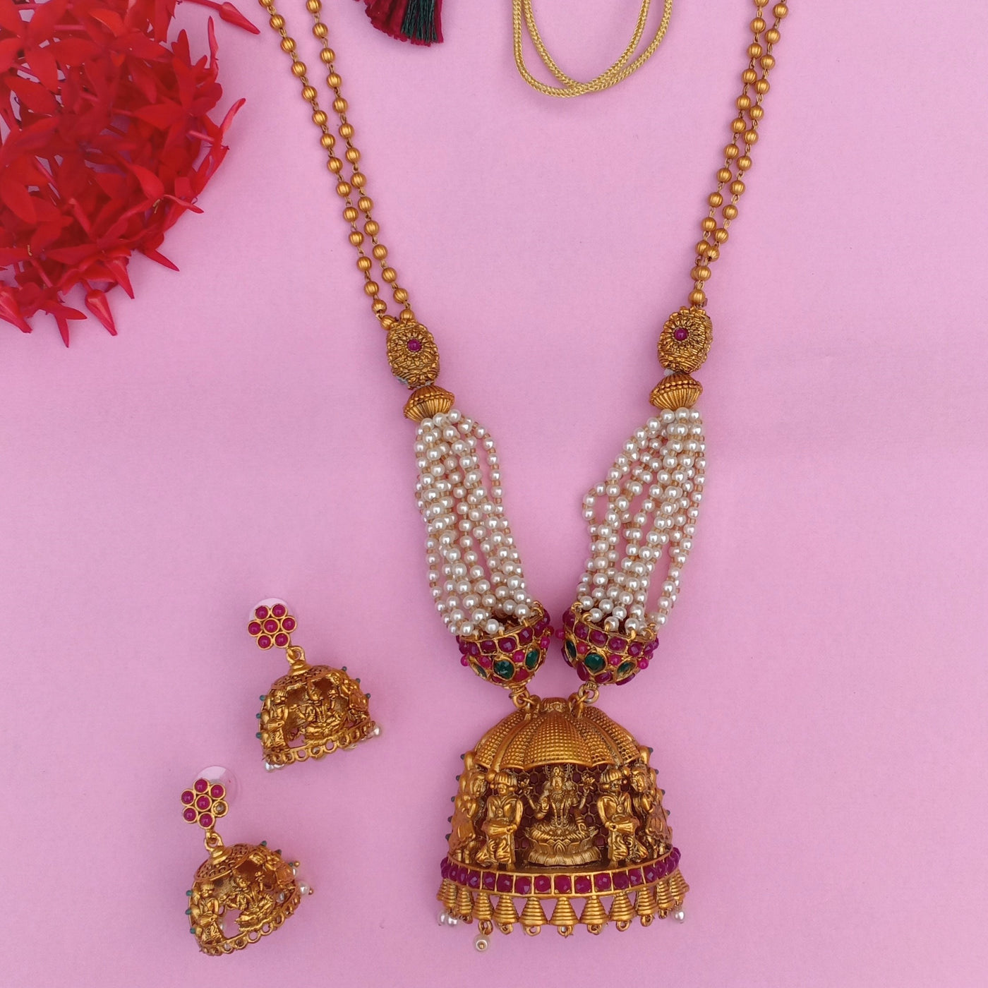 Estele Gold Plated Divine Lakshmi Ji Nakshi Temple Necklace Set