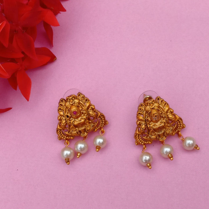 Estele Gold Plated Sacred Godess Lakshmi Nakshi Temple Necklace Set with Colored Stones & Pearls for Women