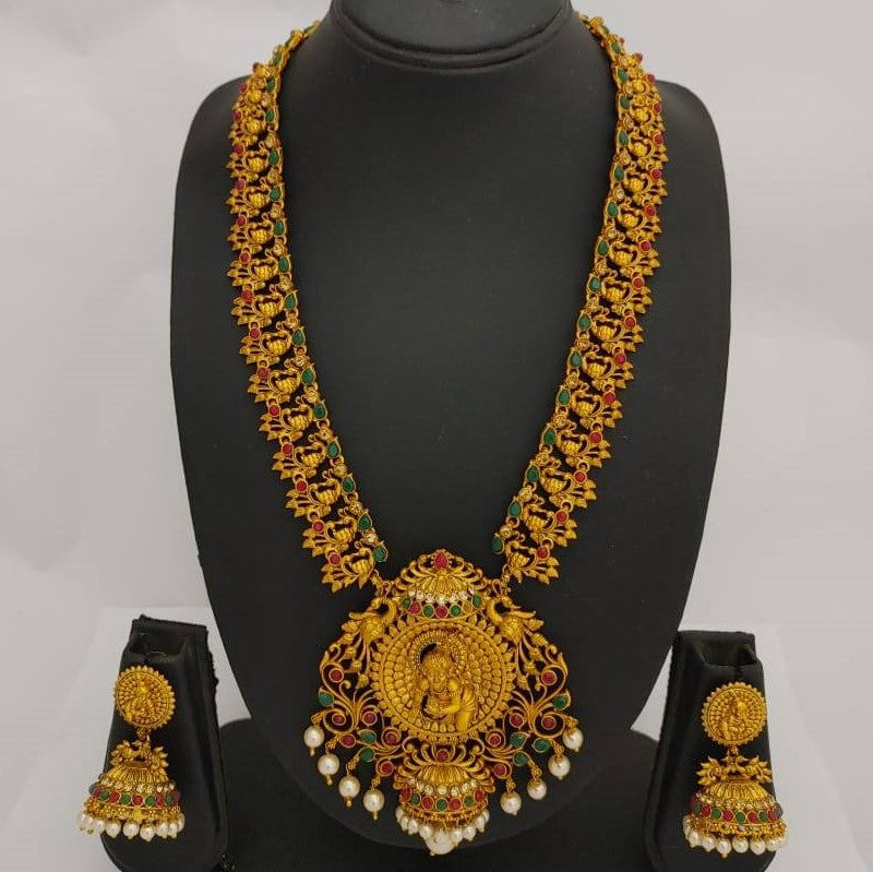 Estele Gold Plated Blessfully Crafted Baal Gopal Nakshi Temple Set with Colored Stones & Pearls for Women