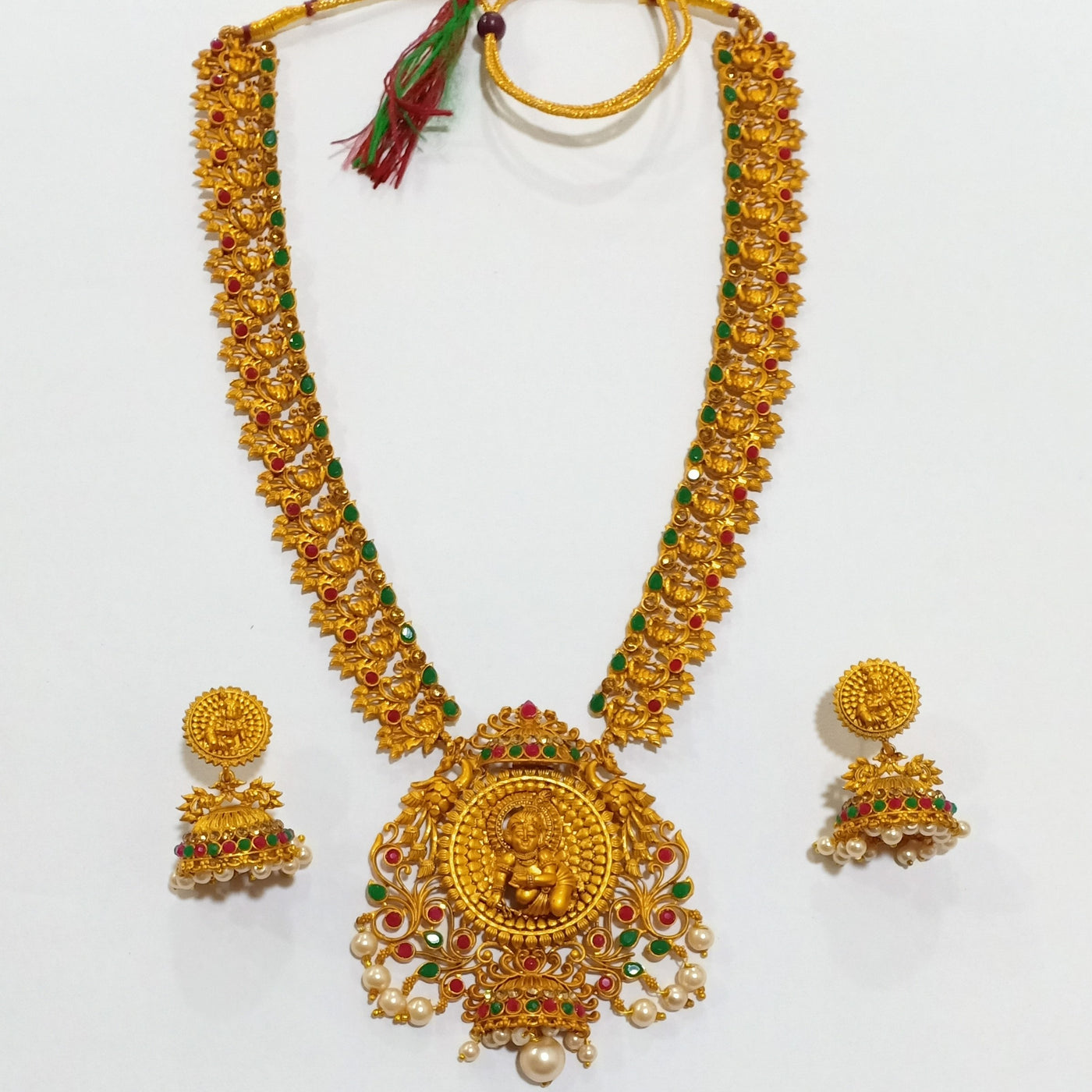 Estele Gold Plated Blessfully Crafted Baal Gopal Nakshi Temple Set with Colored Stones & Pearls for Women