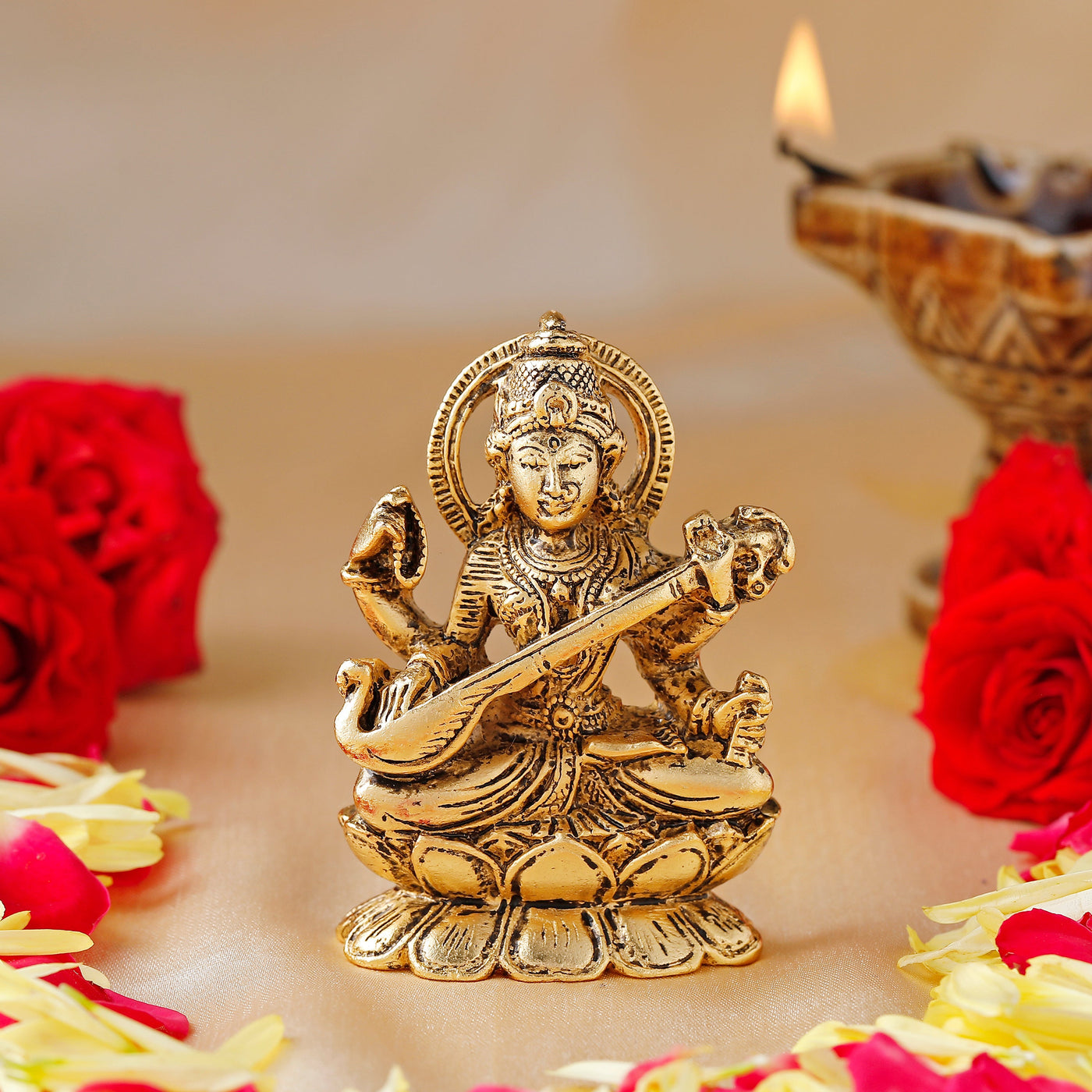 Estele Gold Plated Glorified Maa Saraswathi Idol