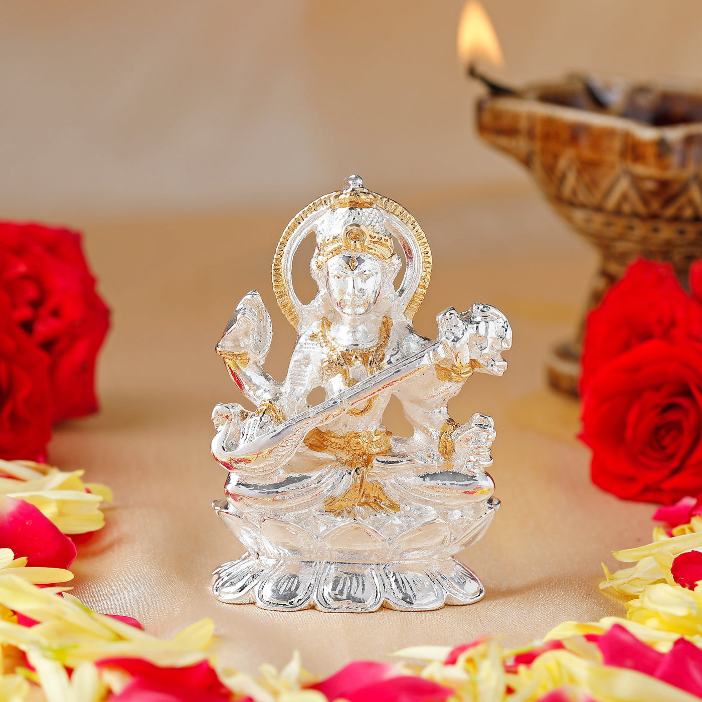 Estele Gold & Rhodium Plated Glorified Maa Saraswathi Idol