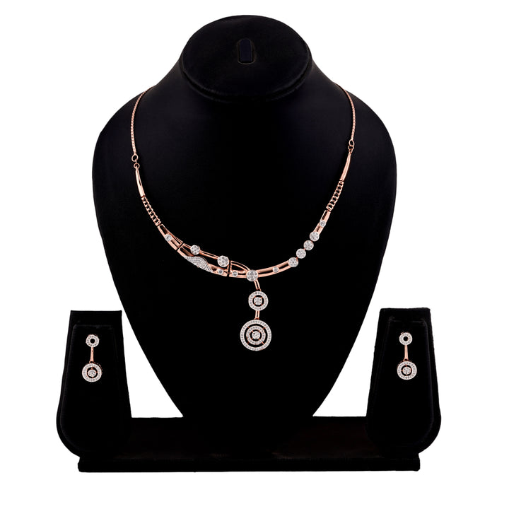 Estele Rose Gold Plated CZ Geometric Designer Necklace Set for Women