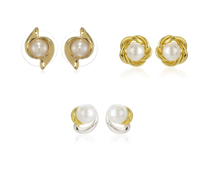 Estele Valentines Day Gift For Her Gold Tone Plated White Flux Pearl Stud Earrings